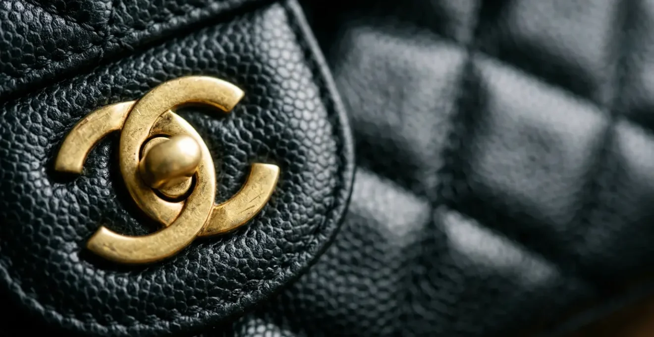 Close-up detail of authentic vintage Chanel bag showing craftsmanship and hardware