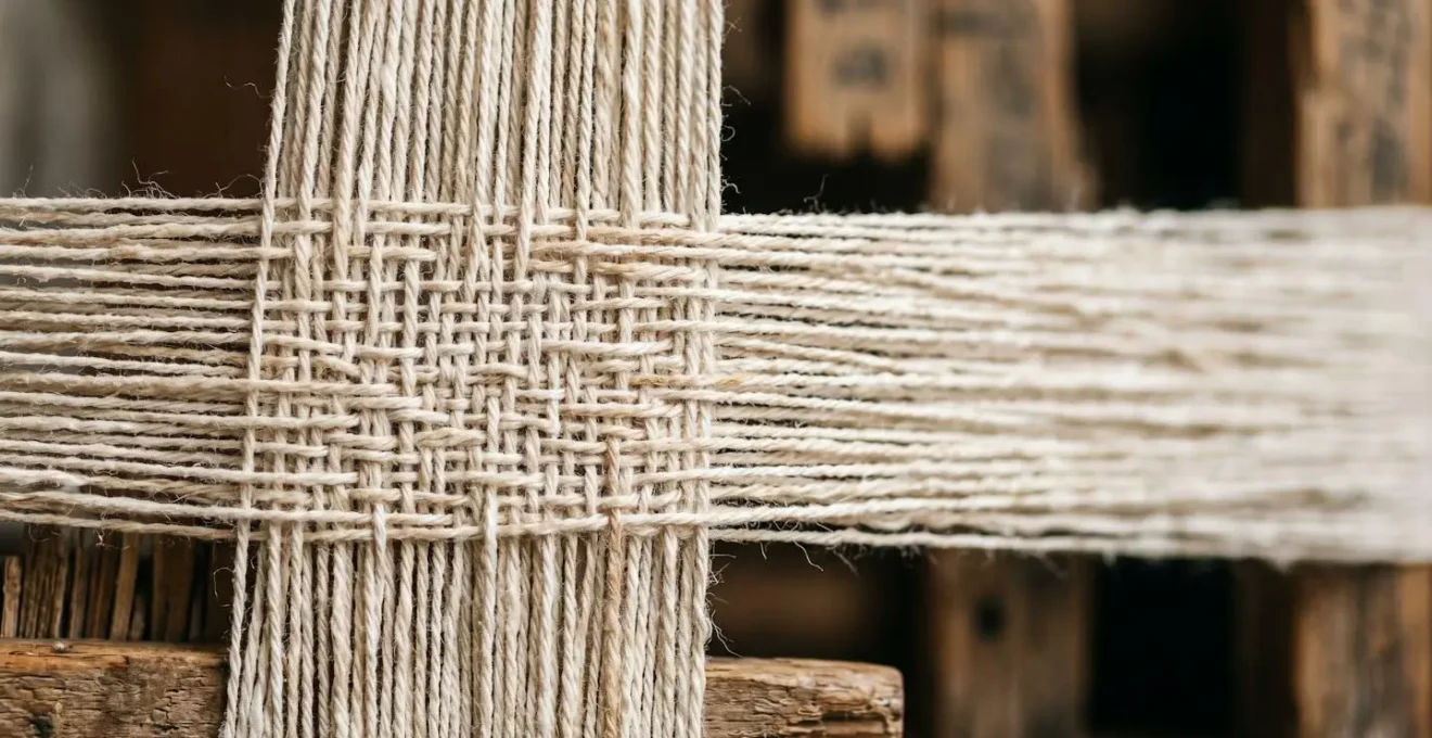Close-up view of hand-woven textile showing natural variations and organic irregularities in weave pattern