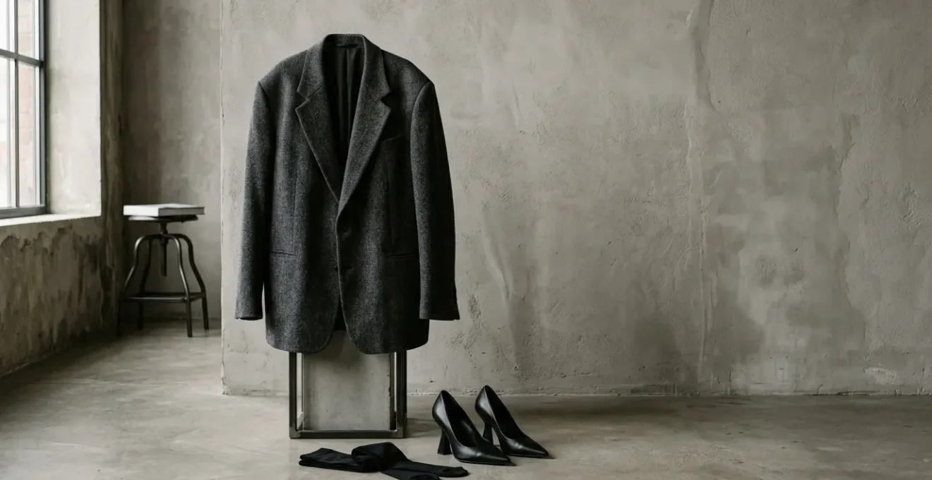 Editorial fashion composition showing sophisticated approach to the no-pants trend with layered textures and bold silhouettes