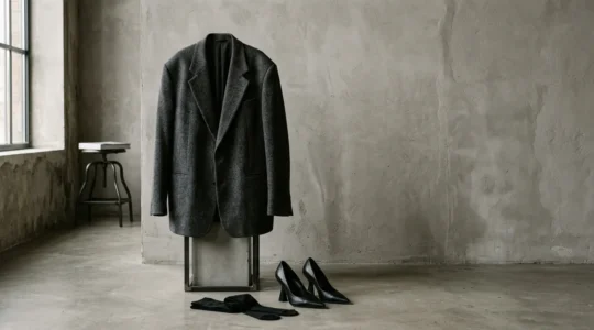Editorial fashion composition showing sophisticated approach to the no-pants trend with layered textures and bold silhouettes