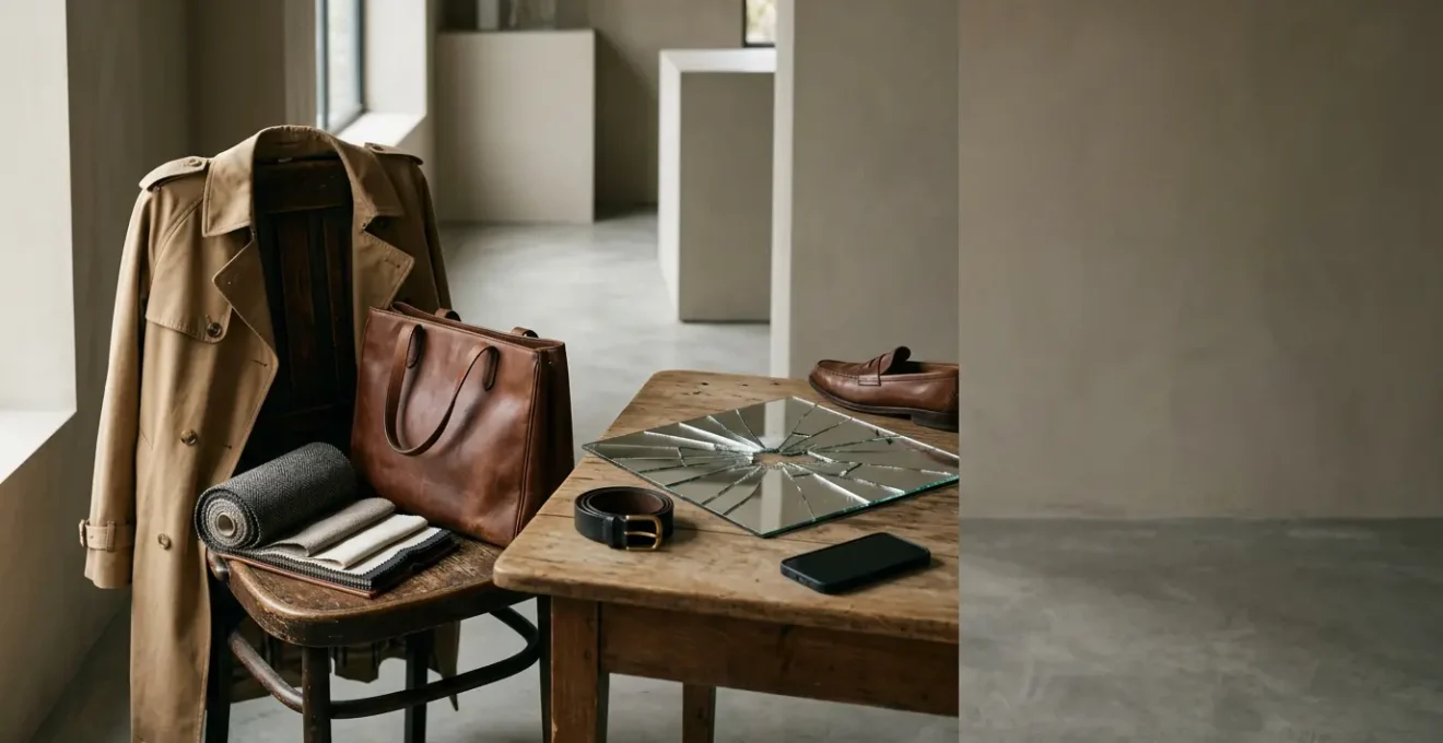 Editorial photograph capturing the tension between authentic personal style and algorithmic trend cycles in modern fashion culture