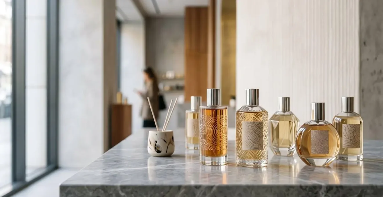 Professional choosing a unique fragrance in an elegant minimalist setting